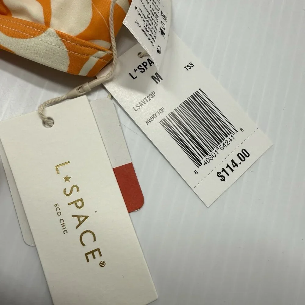 L Space Wrap Bikini Top Women's Orange White Avery Pool Vacation Size Medium
